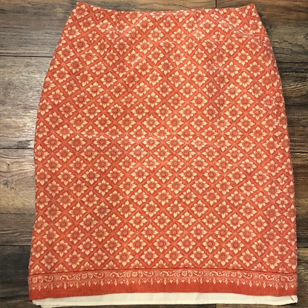 Orange floral midi skirt